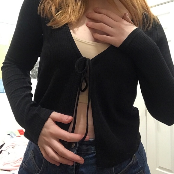 Black Tie-Front Top - Picture 1 of 6